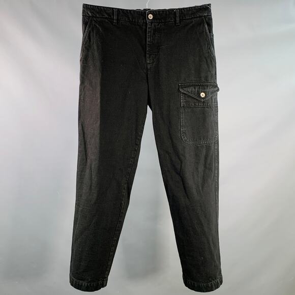 BARENA Size 36 Black Twill Cotton Cargo Elastic Waistband Casual Pants